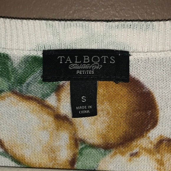 Talbots Women's Cardigan with Lemon and Leaf Print - White and Green - Picture 2 of 4